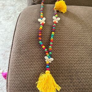 Vibrant Multicolor Beaded Necklace with Yellow Tassels